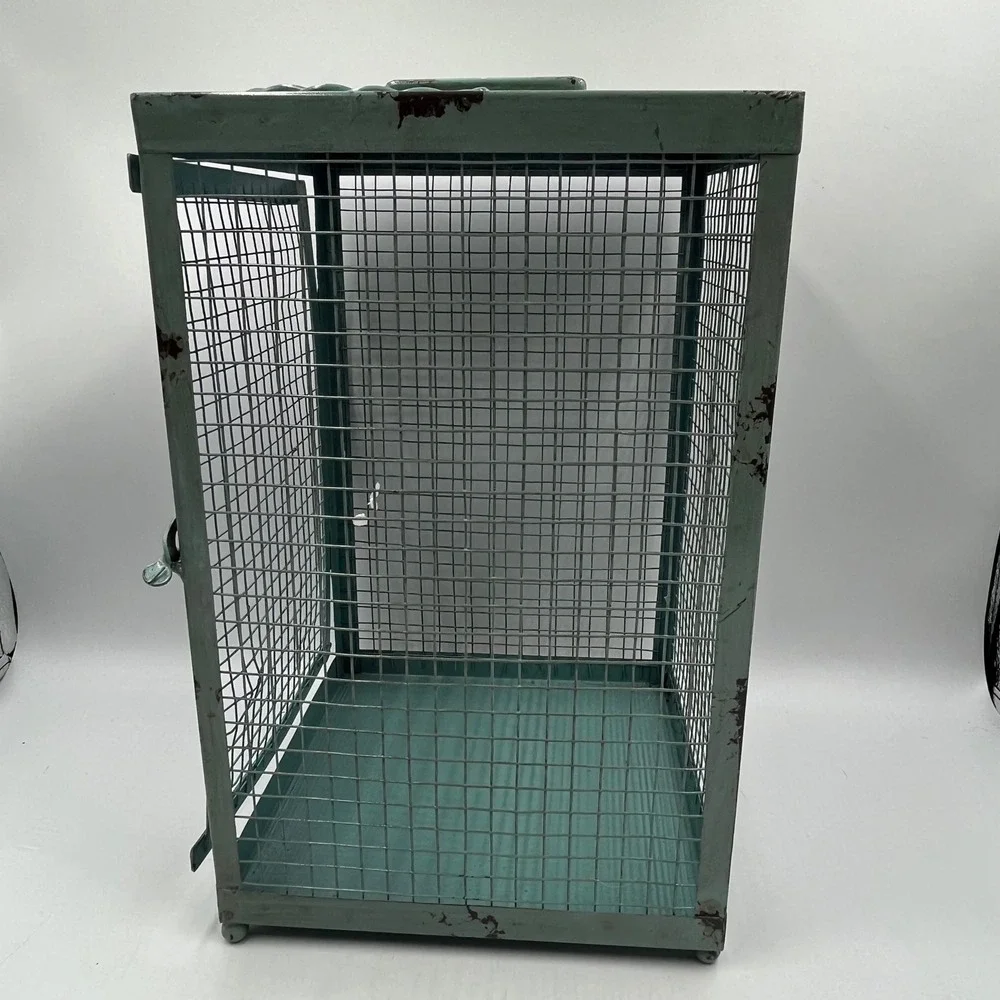 HomeGoods Decorative Lantern Teal Large Farmhouse Metal Mesh 12 x 7.5 x 7.5 Inch